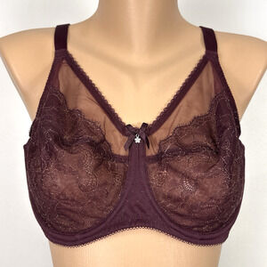 Wacoal Retro Chic Full Figure Underwire Bra 855186 38DD Burgundy Lace Unlined